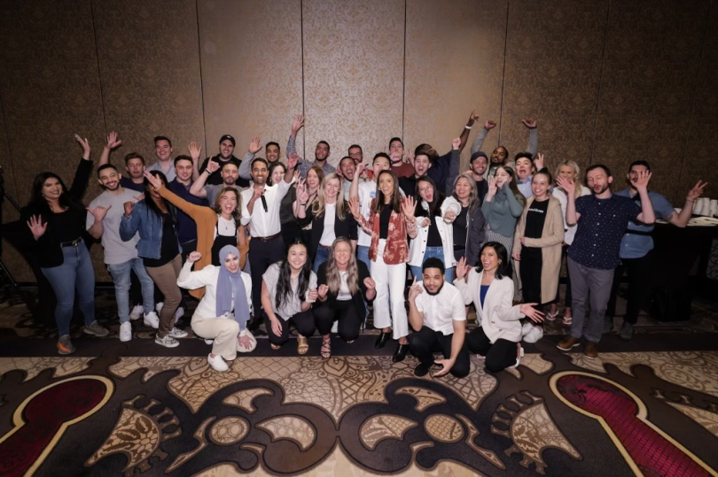 A group of Crunchbase employees during a team outing.