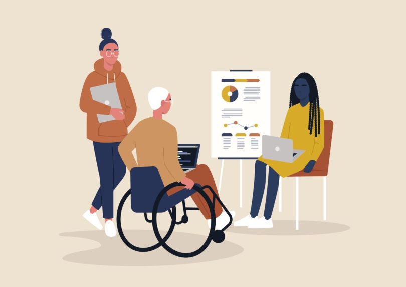 An illustration of a team checking in on metrics