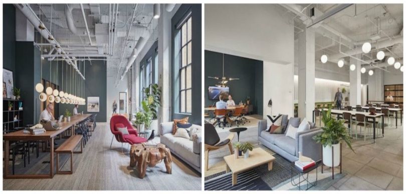 Collage of two images of Narrative Science's office