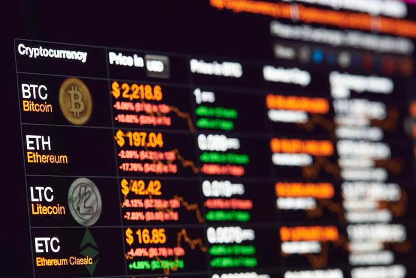 Bitcoin exchange to dollar rate on monitor display.
