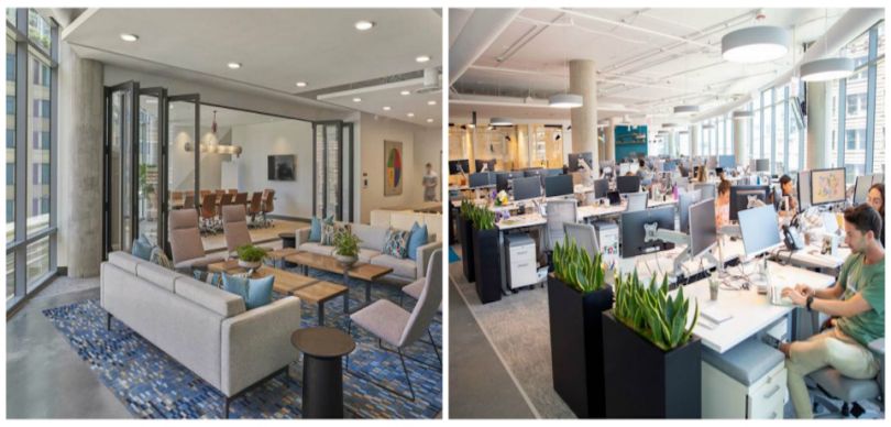 Collage of two images of RXBAR's office