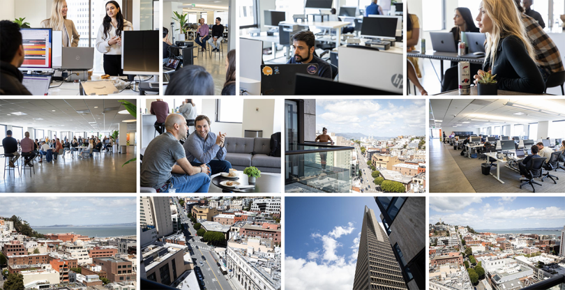 Collage of Sendoso team members and office