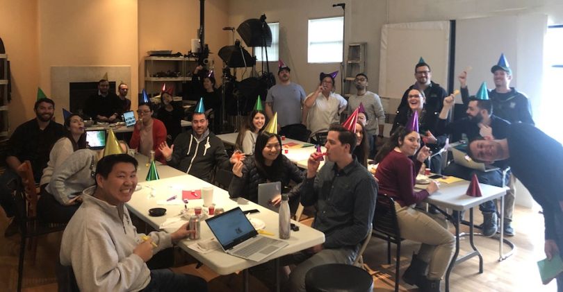 Tovala team celebrating at an office party