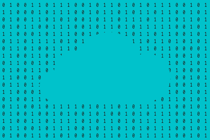 A blue cloud against a 01 code background