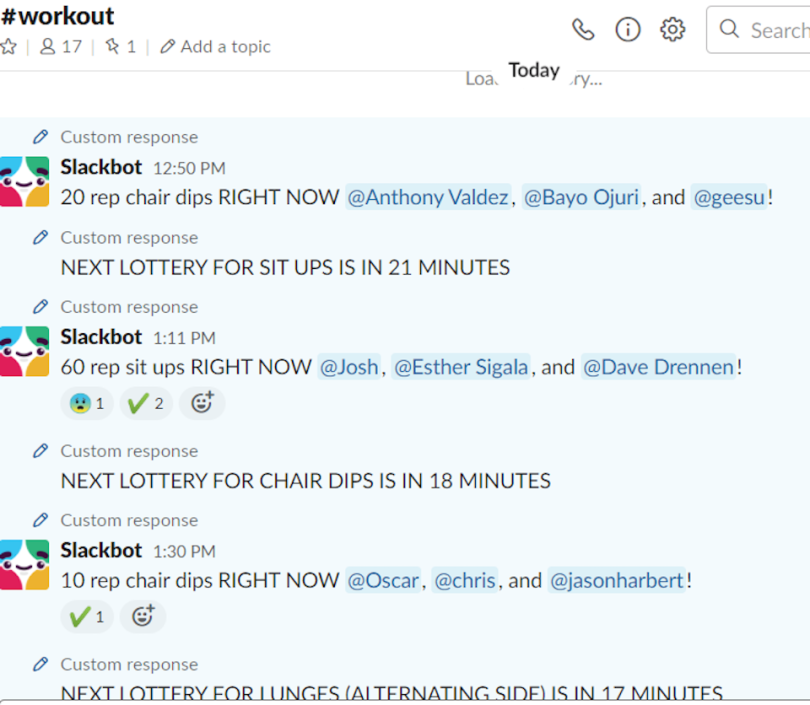 FlowSpace Slack Fitness Bot Screenshot
