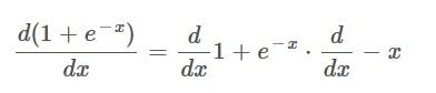 The chain rule applied on the denominator of the Sigmoid function