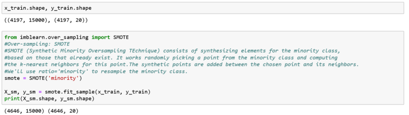 Running SMOTE to over-sample the minority classes. 