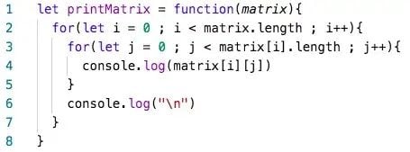 Function to print a matrix that runs in O(n) despite nested loops.