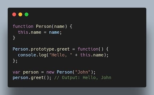 JavaScript prototype code example.