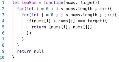 Function for finding two numbers in an array that add to a target in O(n²) time. A quicker solution can be found above in O(n) time.