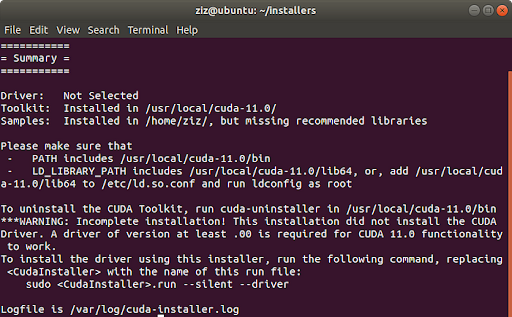 Summary of CUDA installation for Linux