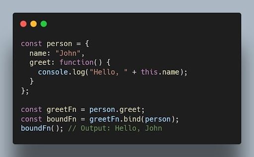 JavaScript bind() method code.
