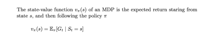 State value function for an MDP.