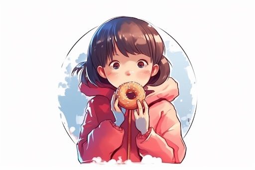 More detailed anime style girl eating a donut using Midjourney V5.