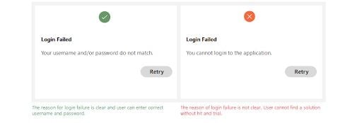 A good and bad login failed error message.