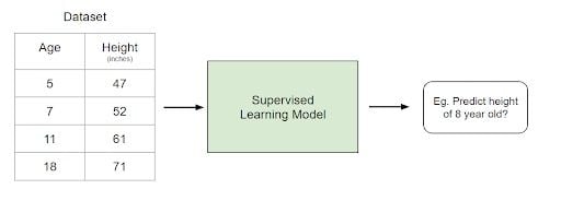 Illustration of Age and height data set fed into a supervised machine learning model