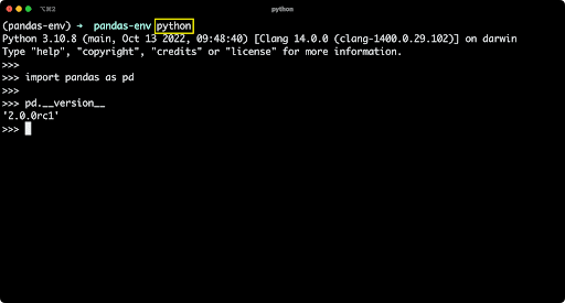 Pandas version installed inside a virtual environment