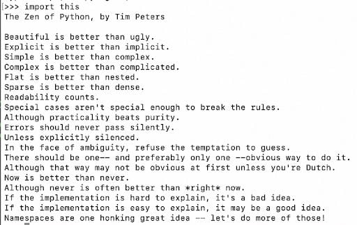 Zen of Python poem. | Screenshot: Xiaoxu Gao