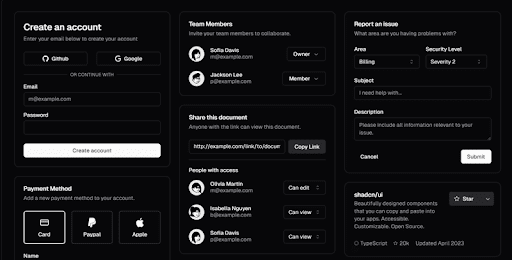 Screenshot of Shadcn/UI log in page