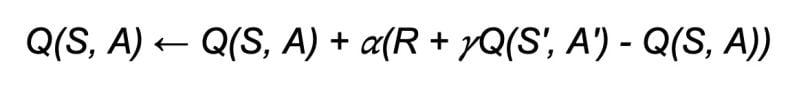 Update equation for the Q-value in SARSA.