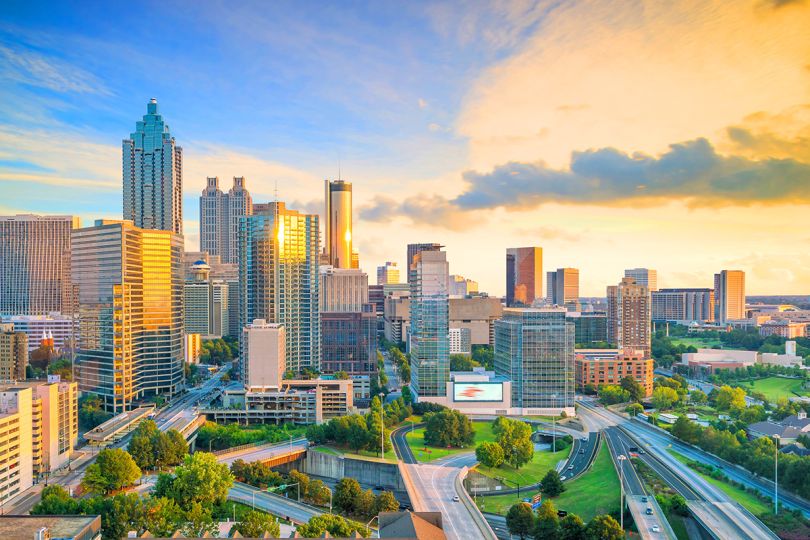 Skyline of Atlanta city at sunset