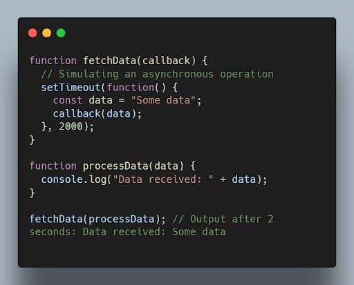 JavaScript code for the callback function