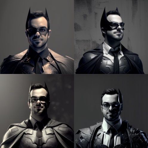 Image of the author as batman generated with Midjourney v5. 