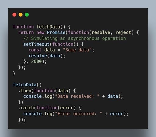 JavaScript promises code example.
