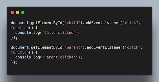 JavaScript code output after clicking on the child element.