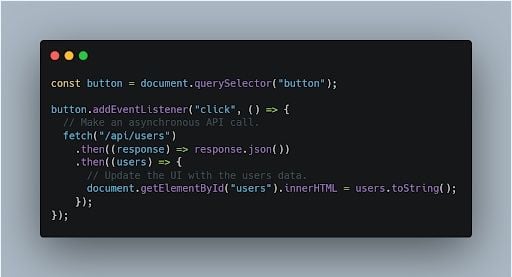 Code example for a callback function used to update the UI after a network request.