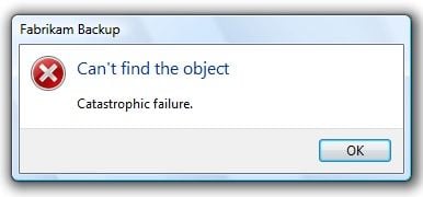 Windows error message does not give any clue about the problem and solution.