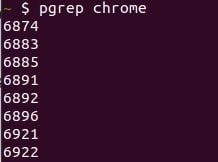 pgrep chrome results in Linux.