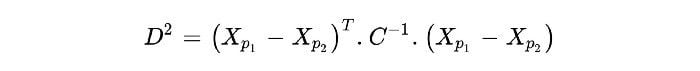 Mahalanobis distance formula.