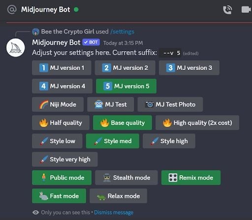 Midjourney settings page screenshot
