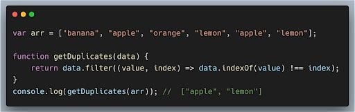 A second example for removing duplicates from JavaScript array with the filter method.