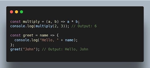 JavaScript arrow functions code example. 