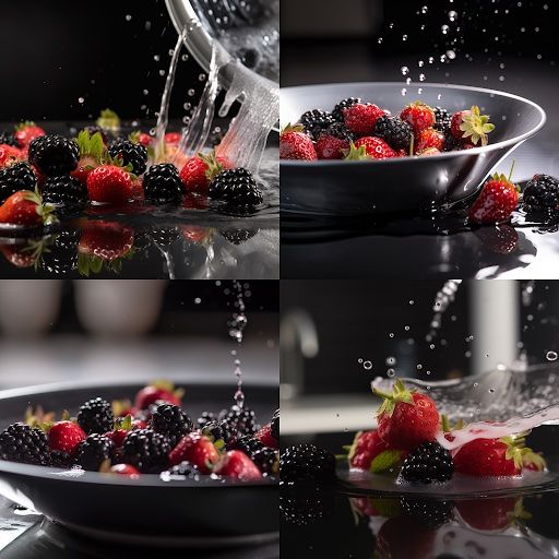 Close up image of a bowl of fruit being washed generated by Midjourney V5