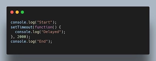 JavaScript setTimeout() function code. 