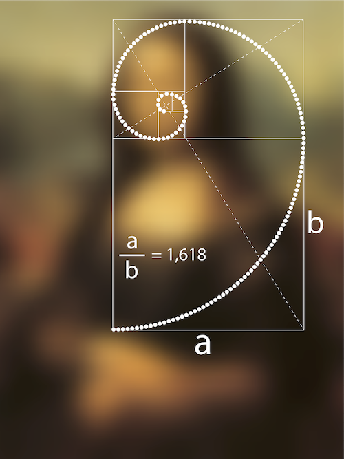 Fibonacci sequence image of the fibonacci sequence and golden ration laid over DaVinci’s Mona Lisa