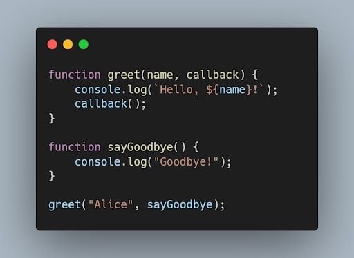 synchronous function example with hello goodbye code.