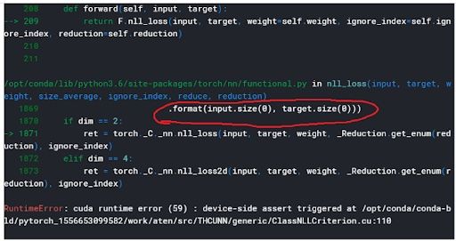 cuda error device side assert triggered mismatch between input and target 