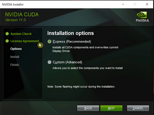 NVIDIA installer page.