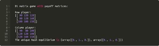 screenshot of code for nash equilibrium