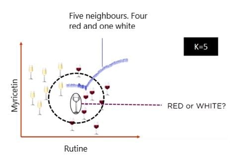 nearest neighbor algorithm red and white wine chart identifying a glass