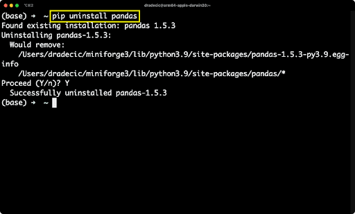 Uninstalling a Python package with pip