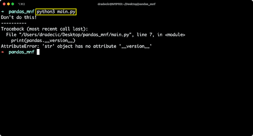 Declaring a variable named ‘pandas’