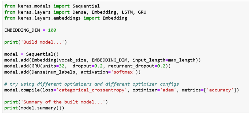 Code used to build the multiclass classification model. 