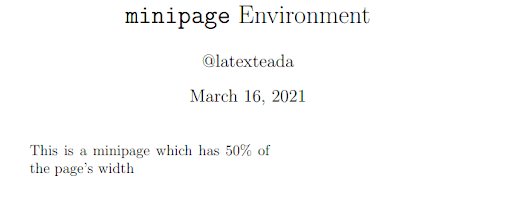 Minipage environment image produced from code.