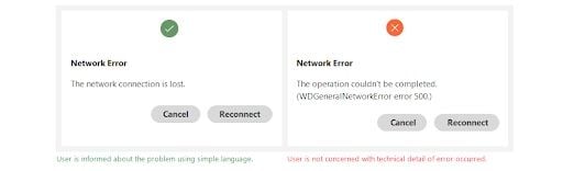 Technical details in two different error messages