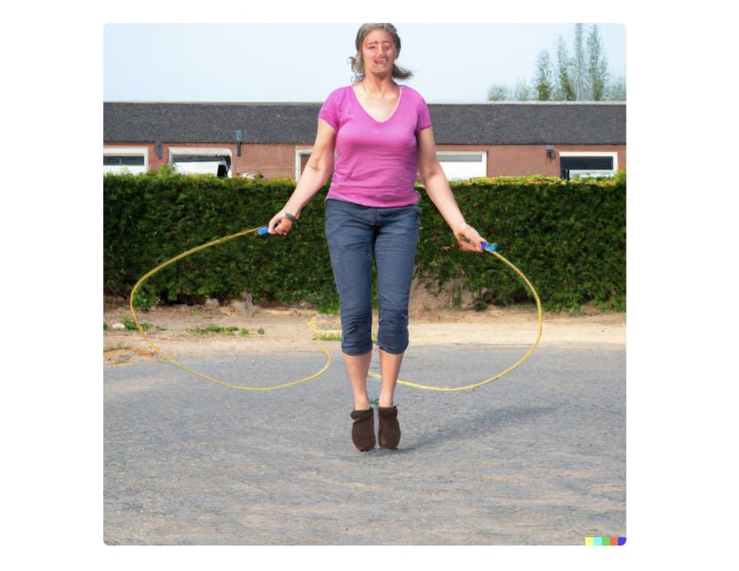 Image DALL-E d'une femme jouant à la double corde à sauter hollandaise